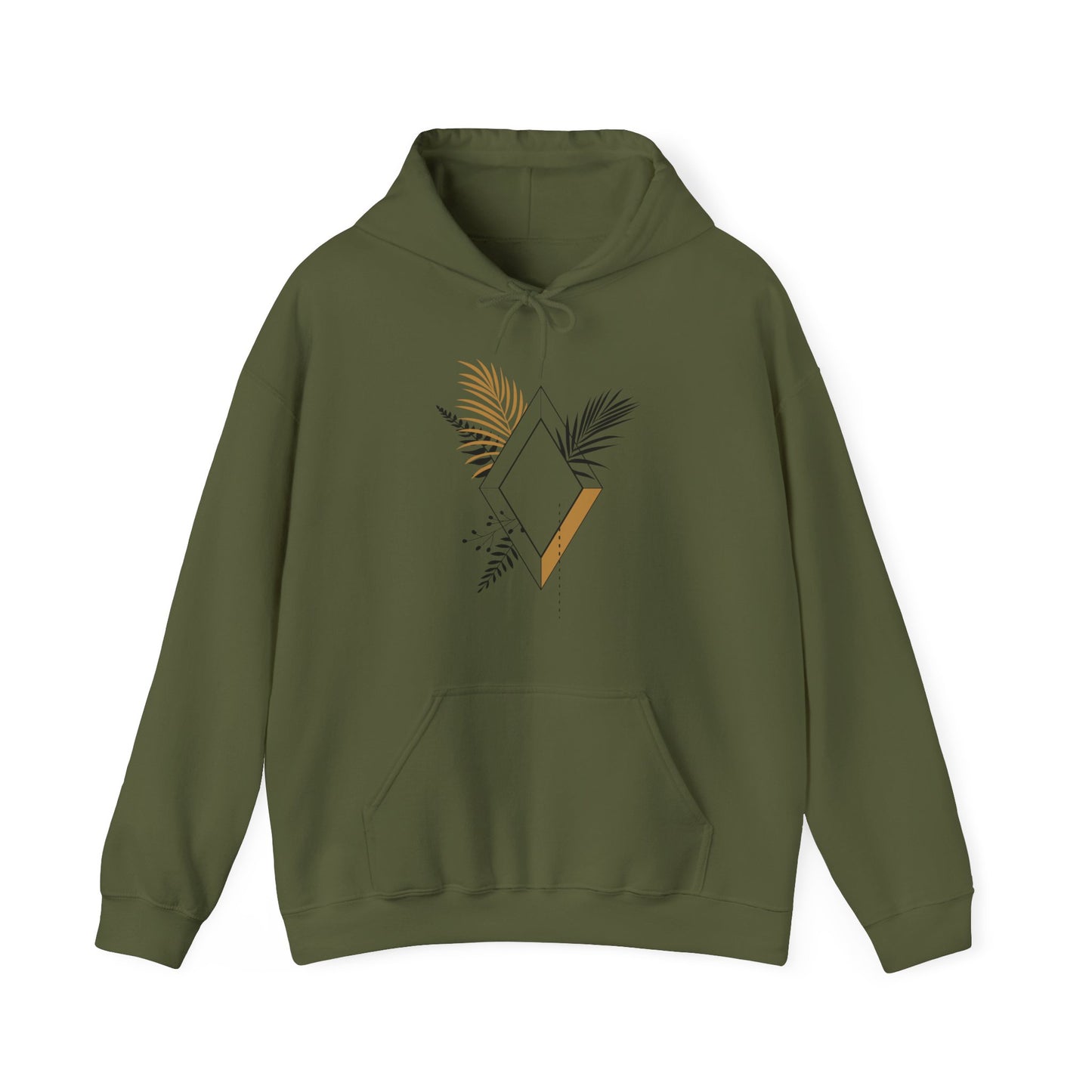 Black and Gold Leafy Diamond Hooded Sweatshirt