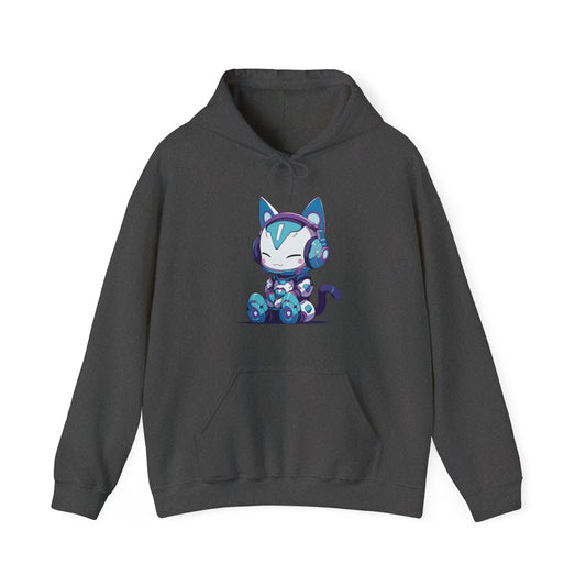 Futuristic Cat with Headphones Hooded Sweatshirt