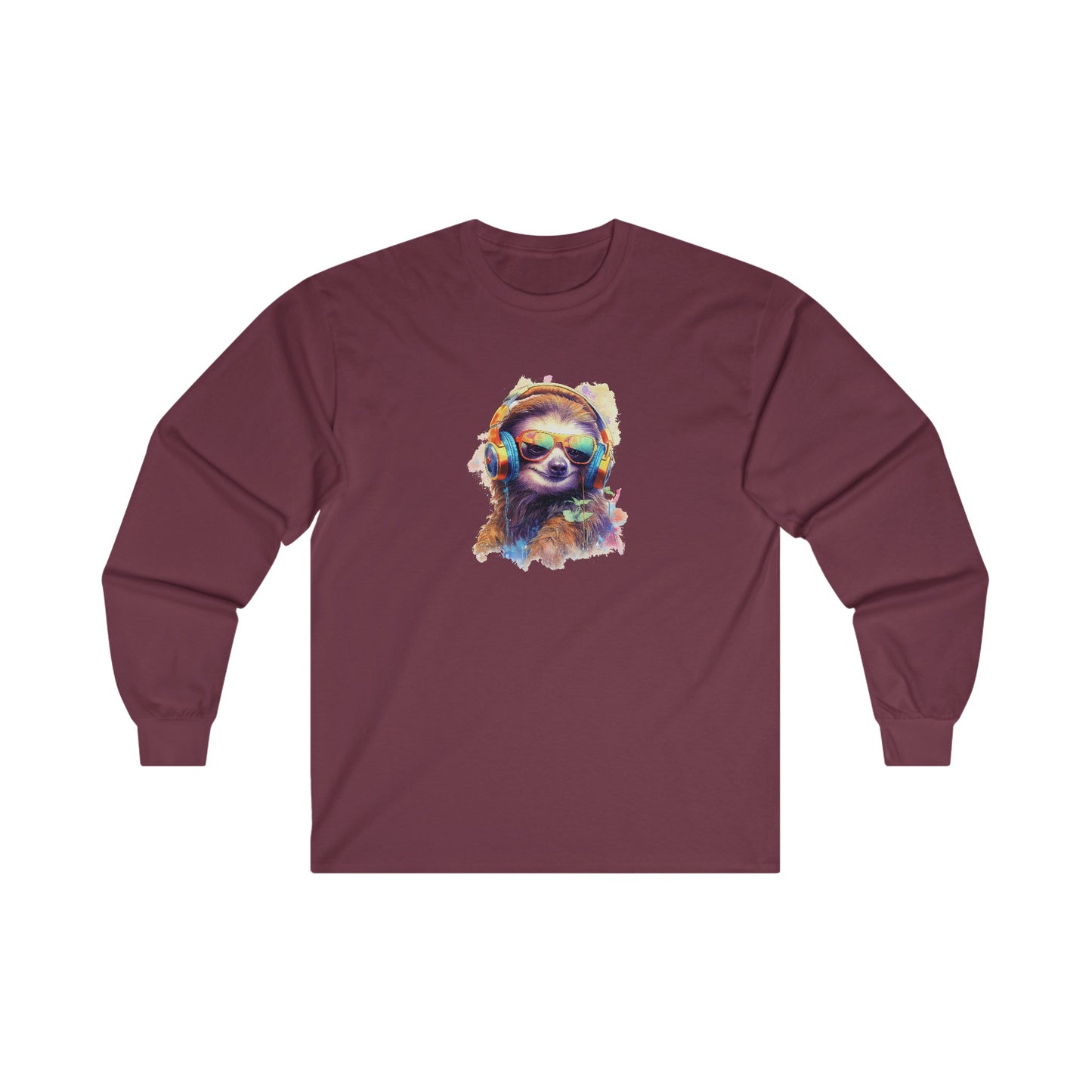 Sloth with Headphones Long Sleeve Tee