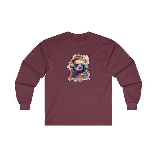 Sloth with Headphones Long Sleeve Tee