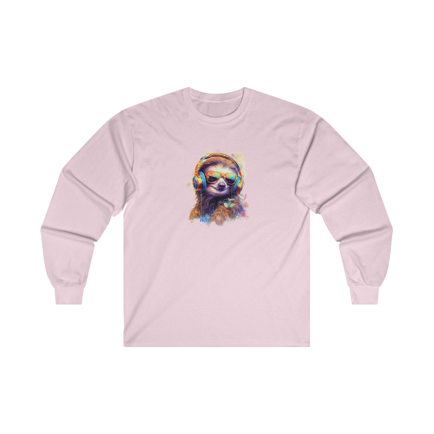 Sloth with Headphones Long Sleeve Tee