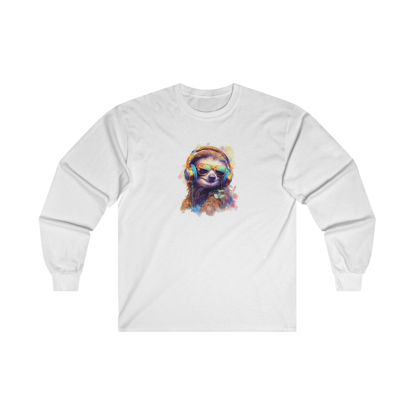 Sloth with Headphones Long Sleeve Tee