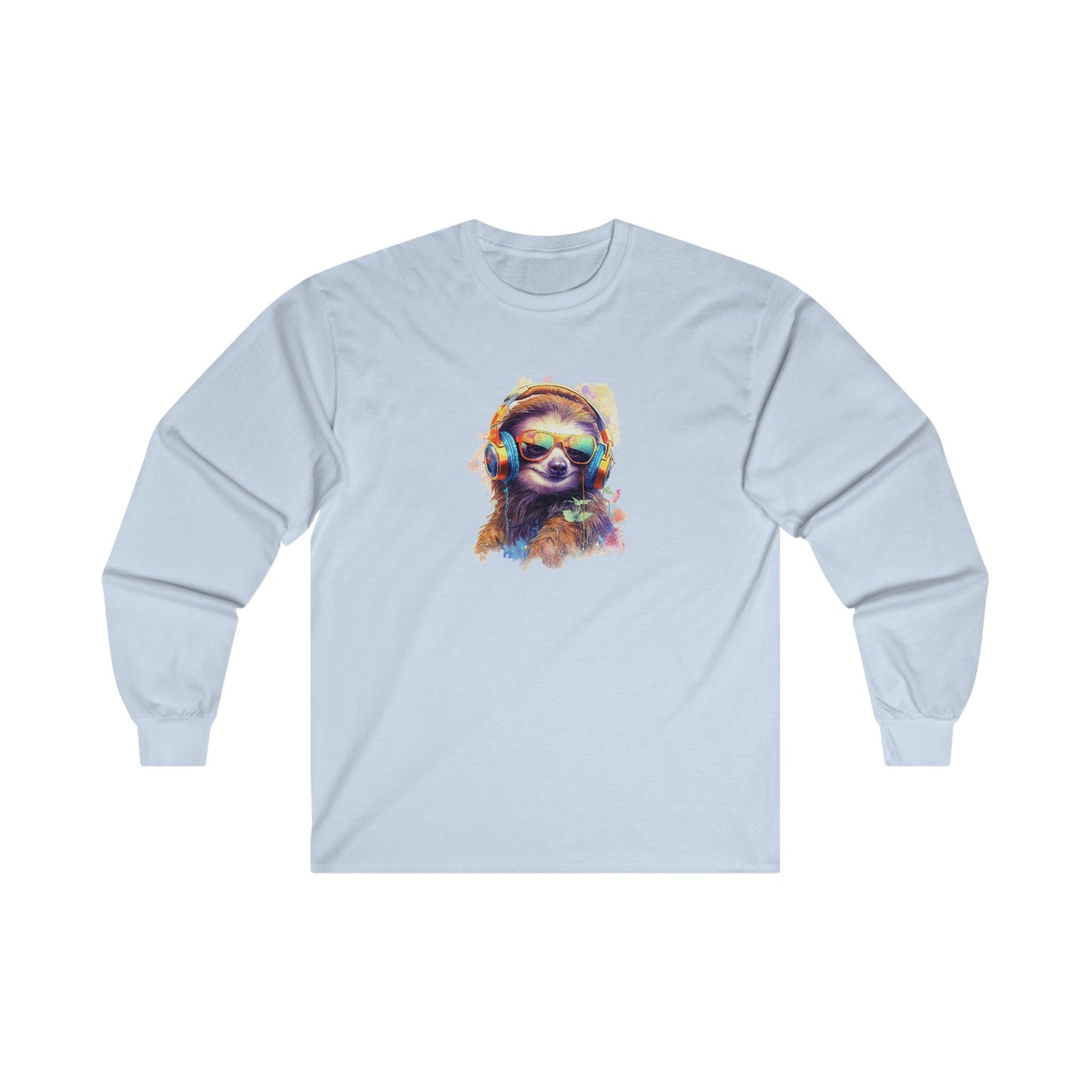 Sloth with Headphones Long Sleeve Tee