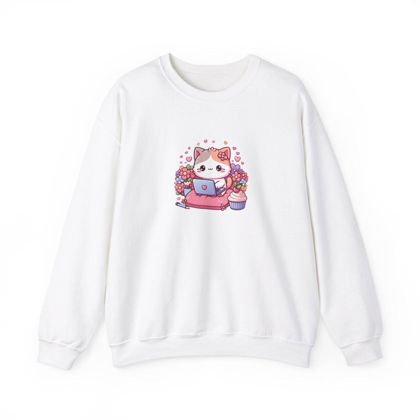 Cat with Cupcake and Laptop Sweatshirt