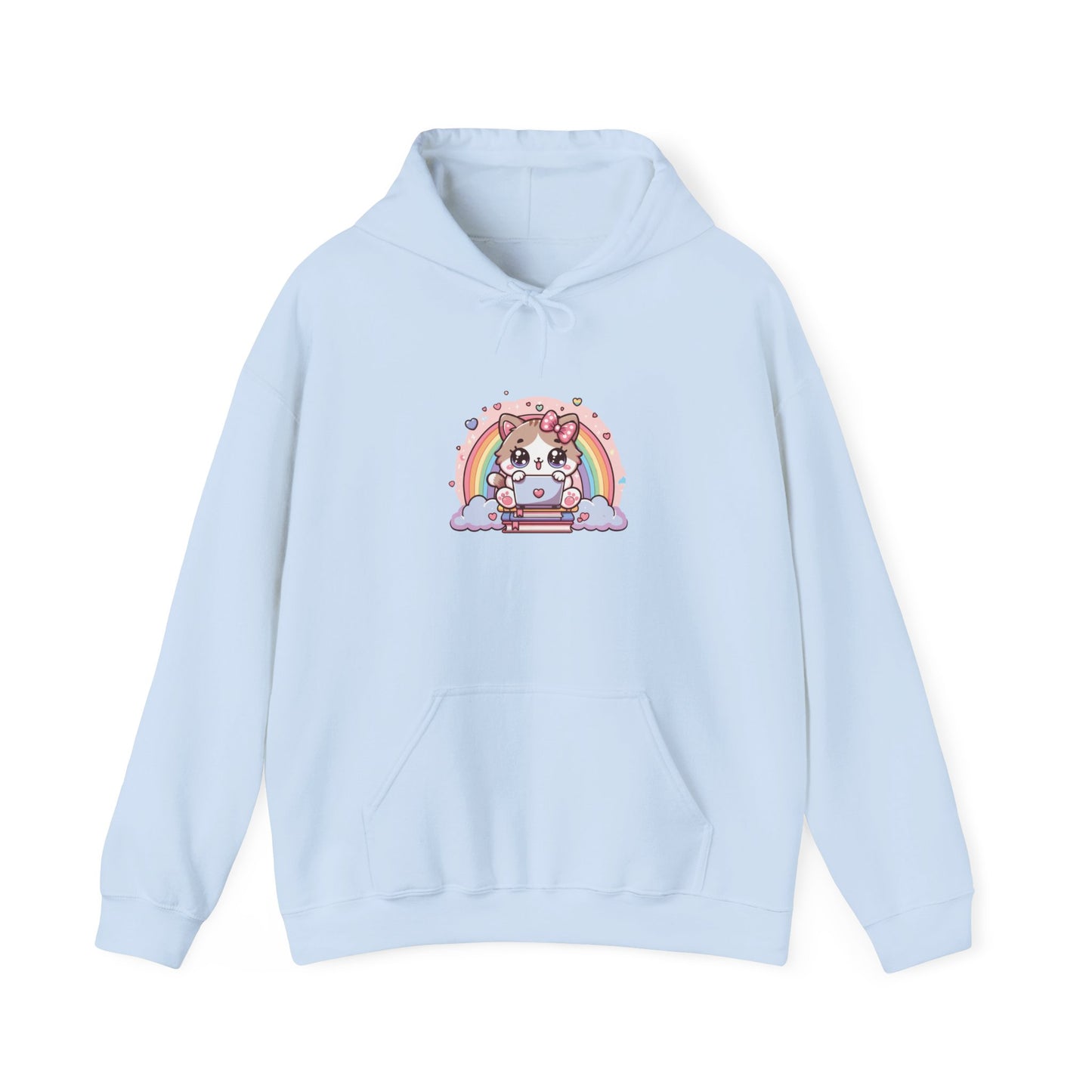 Cat with Rainbow and Laptop Hooded Sweatshirt