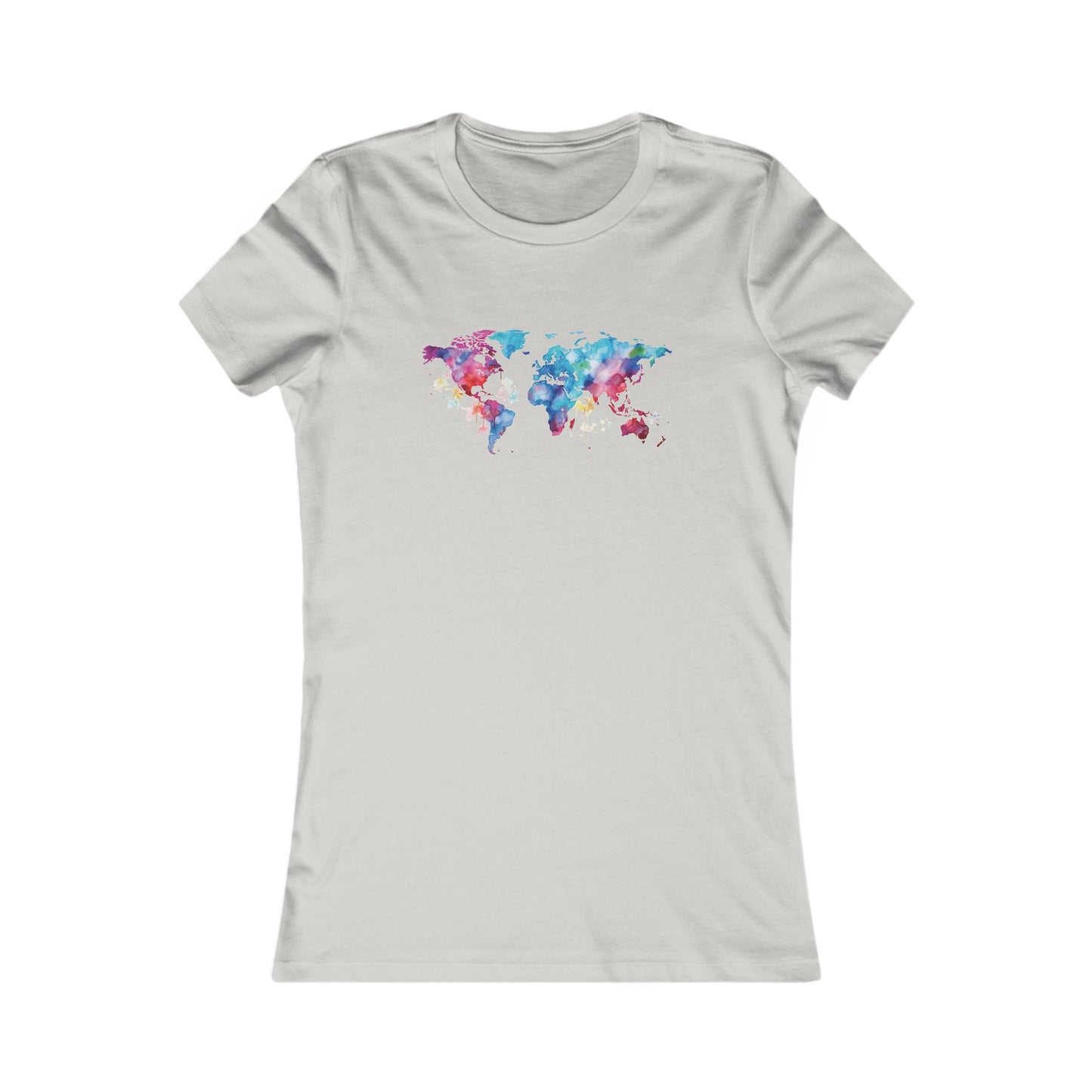 Watercolor World Map Fitted Tee