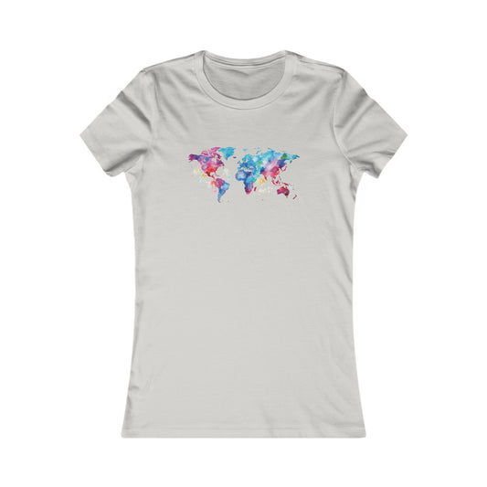 Watercolor World Map Fitted Tee