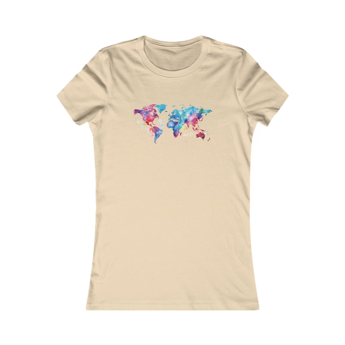 Watercolor World Map Fitted Tee