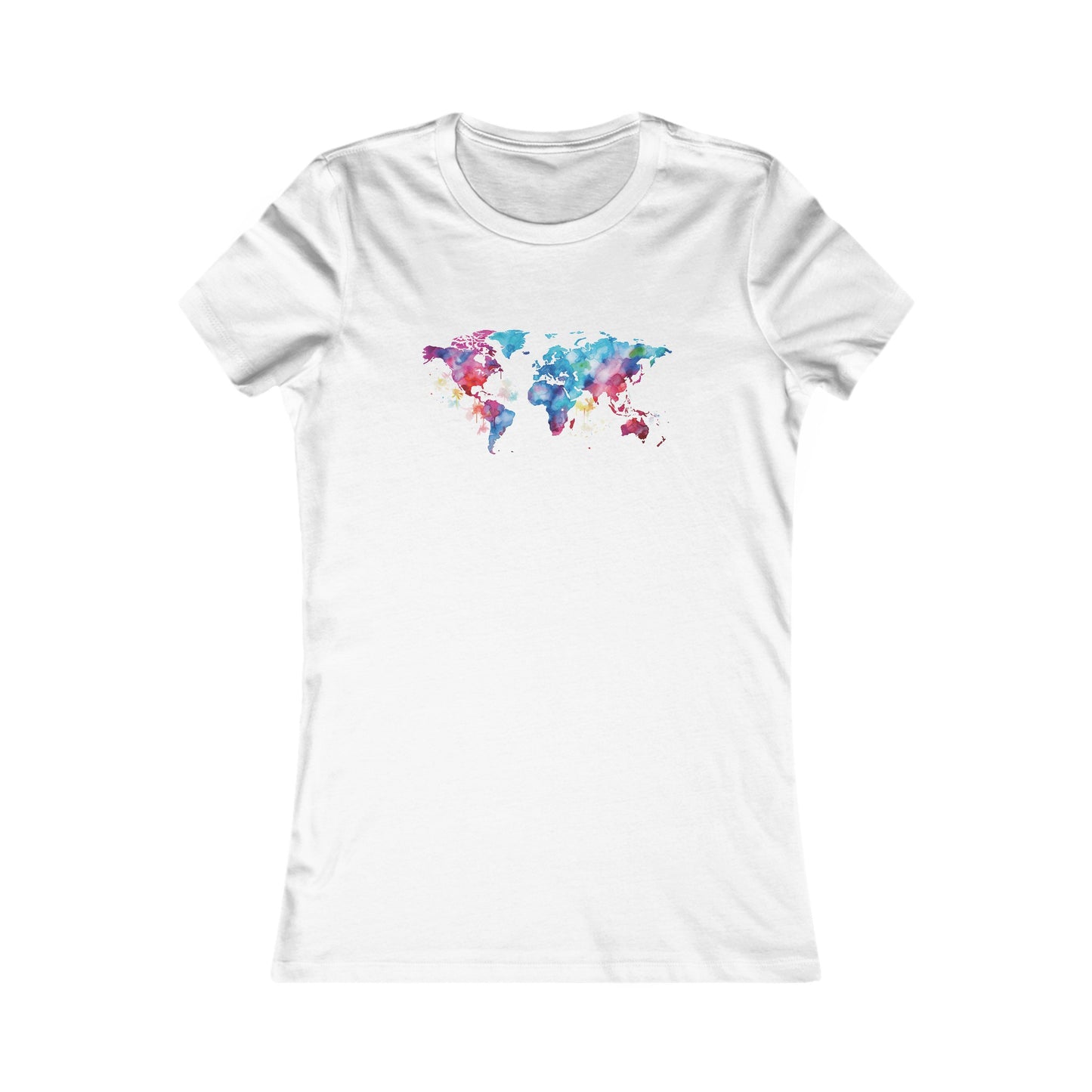 Watercolor World Map Fitted Tee