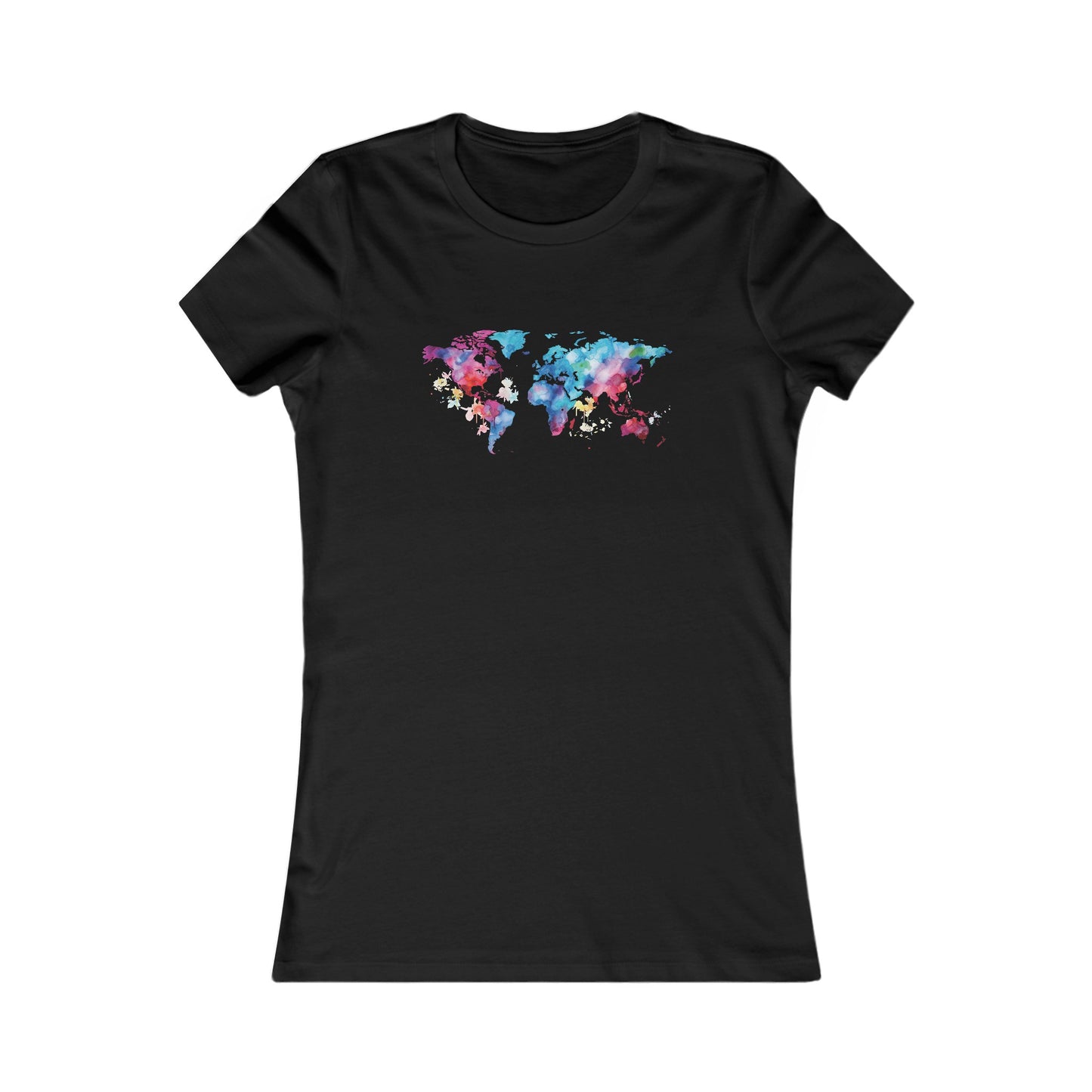 Watercolor World Map Fitted Tee