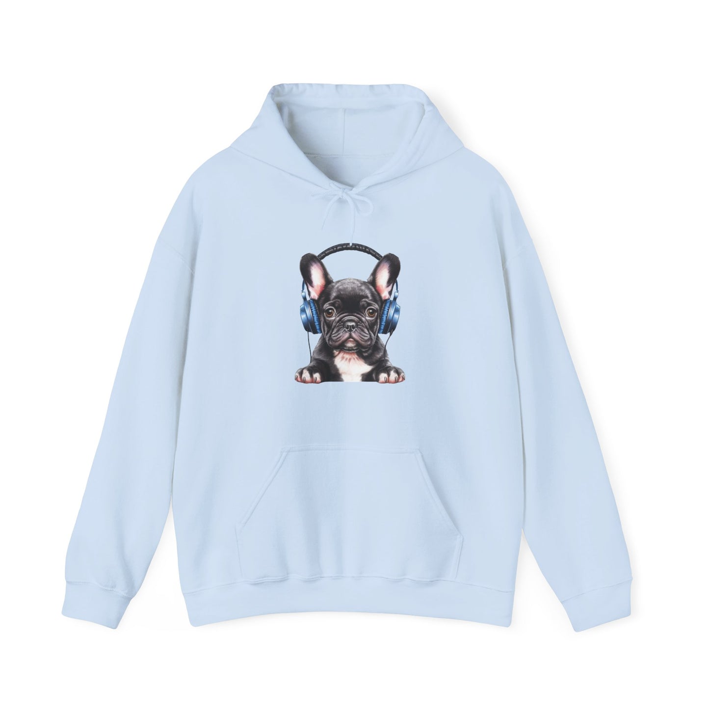 French Bulldog with Headphones Hooded Sweatshirt