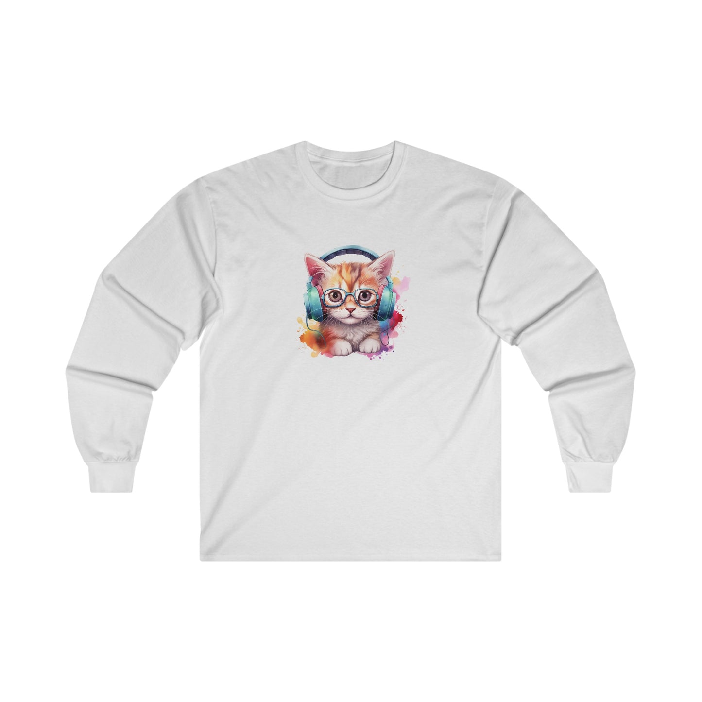 Cat with Headphones Long Sleeve Tee