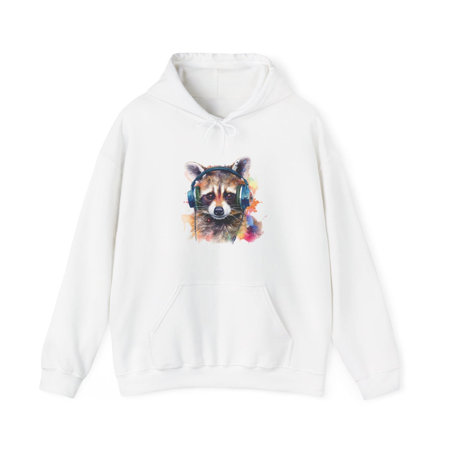 Raccoon with Headphones Hooded Sweatshirt