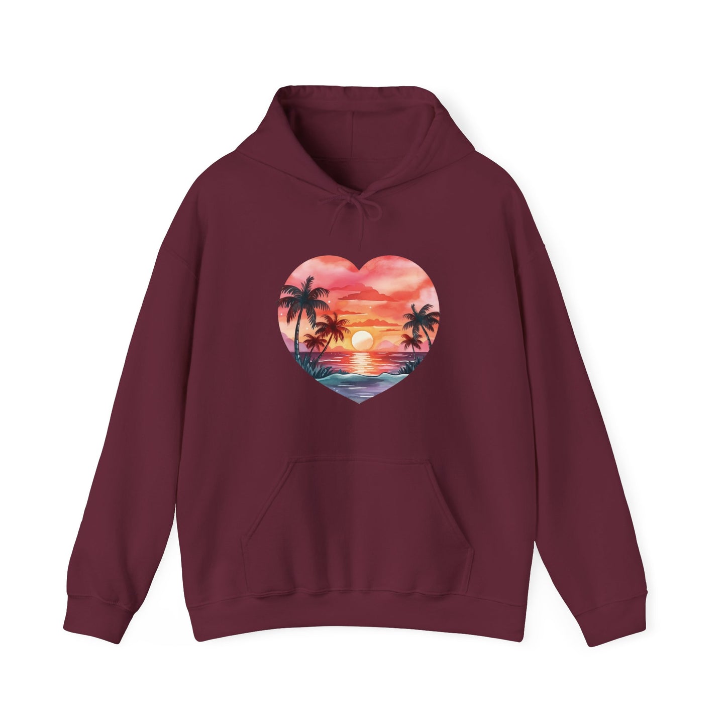 Retro Beach Sunset Heart Hooded Sweatshirt