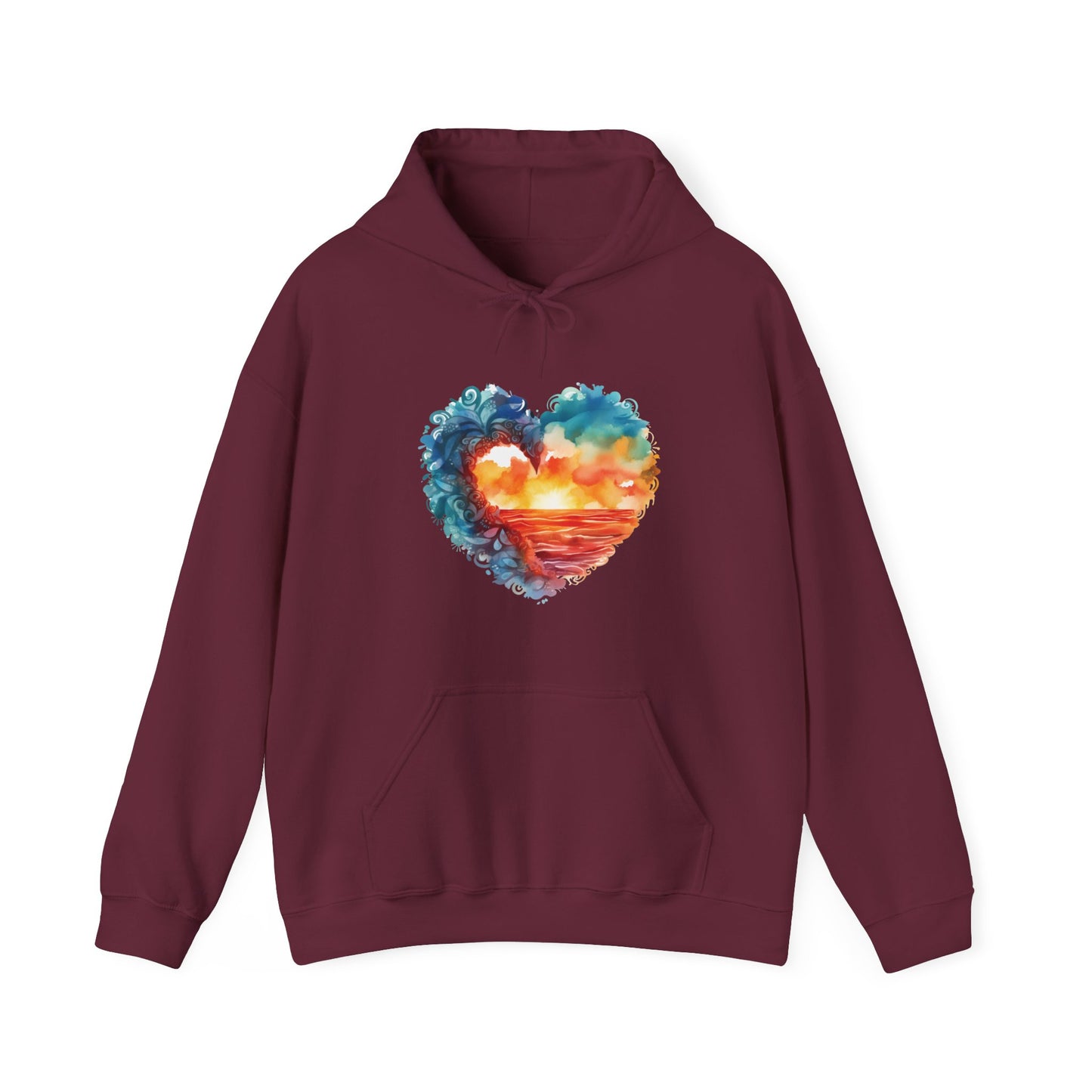 Abstract Sunset Heart Hooded Sweatshirt
