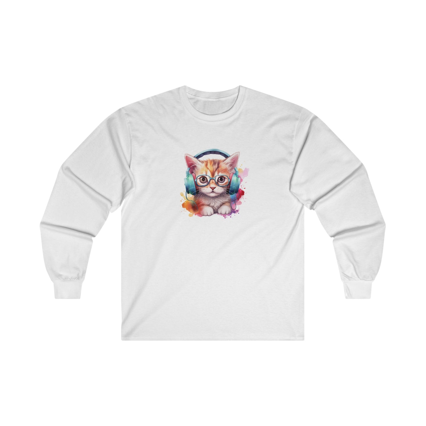 Cat with Headphones Long Sleeve Tee