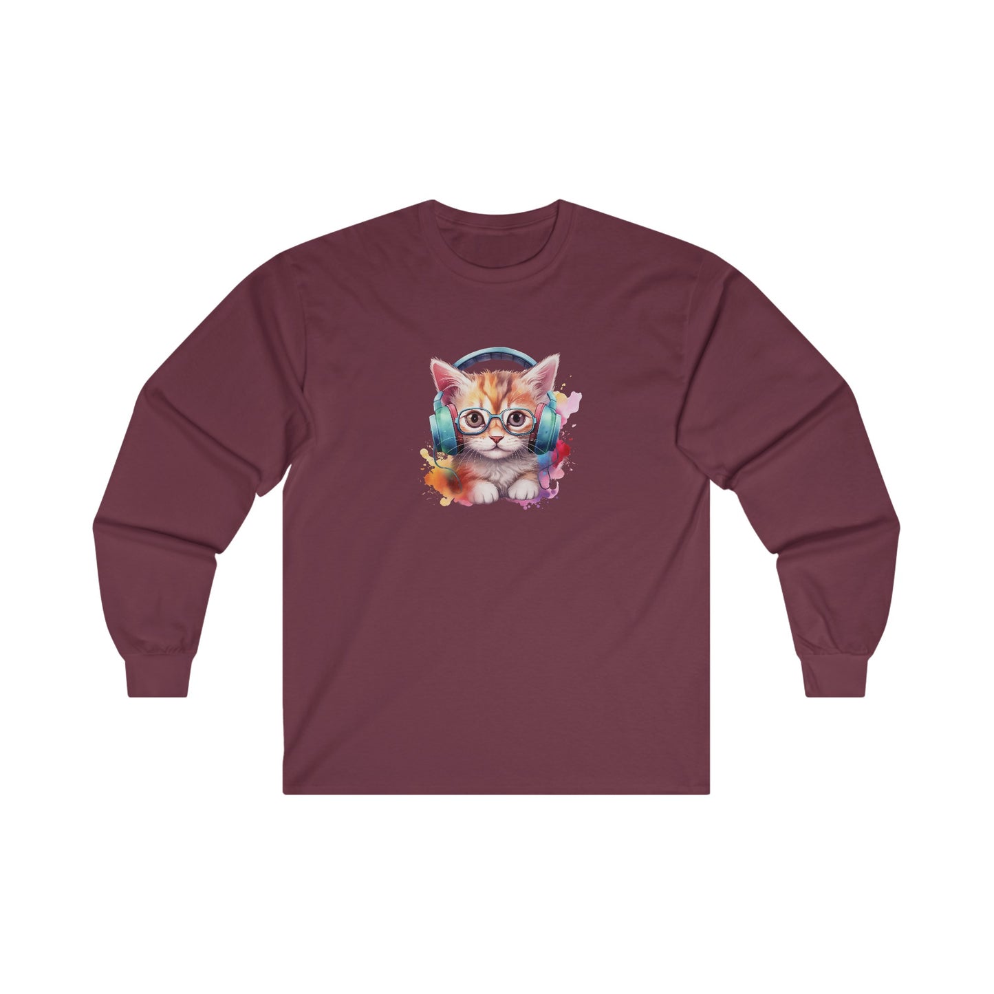 Cat with Headphones Long Sleeve Tee