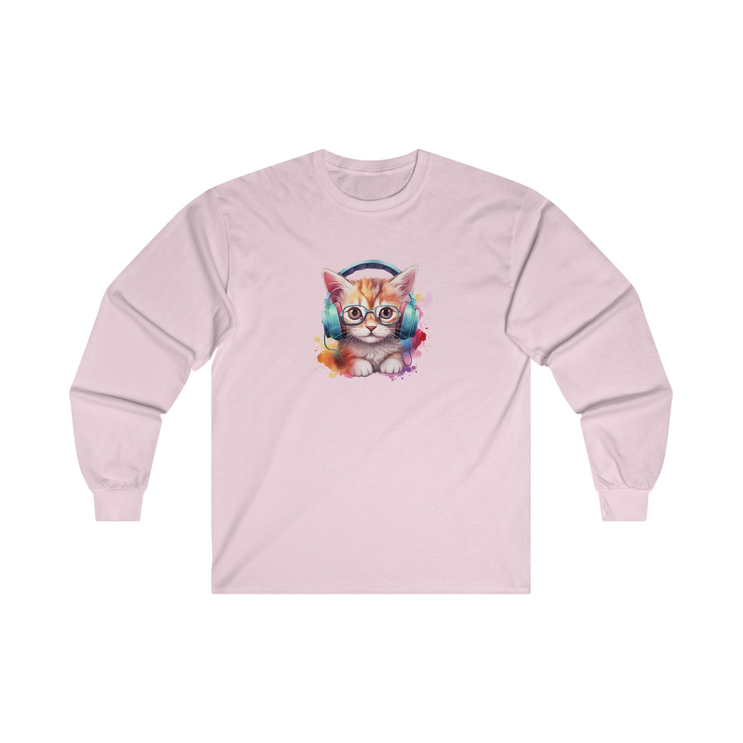 Cat with Headphones Long Sleeve Tee