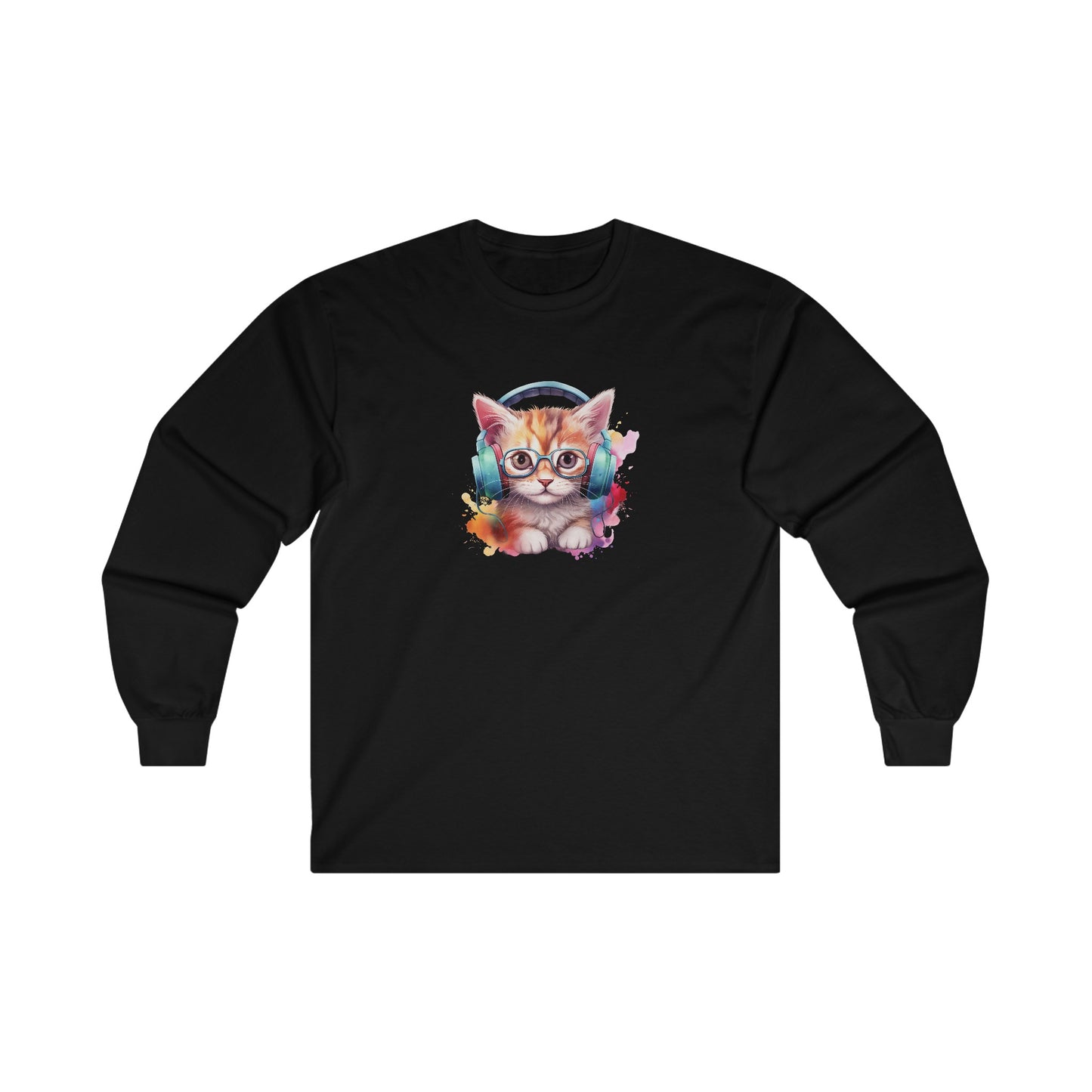 Cat with Headphones Long Sleeve Tee