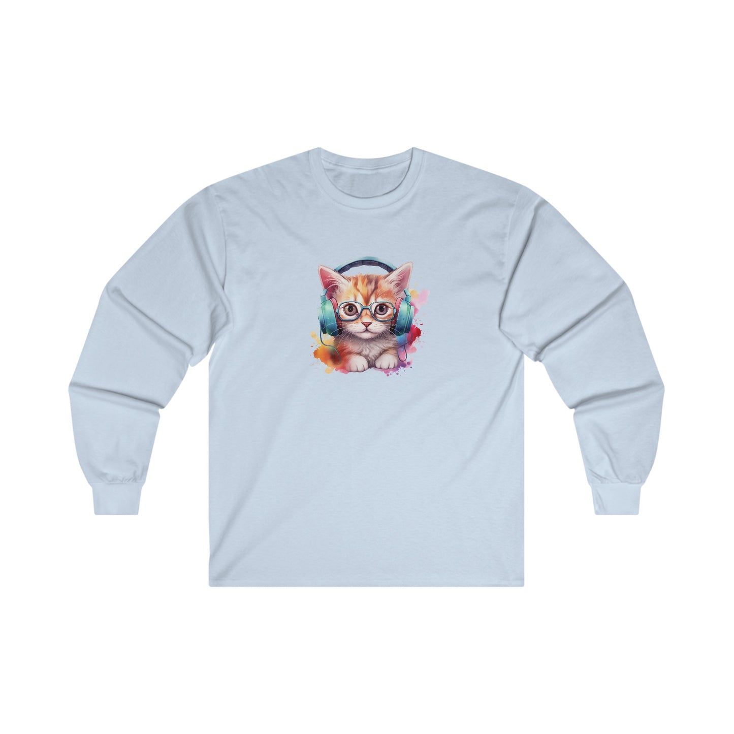 Cat with Headphones Long Sleeve Tee