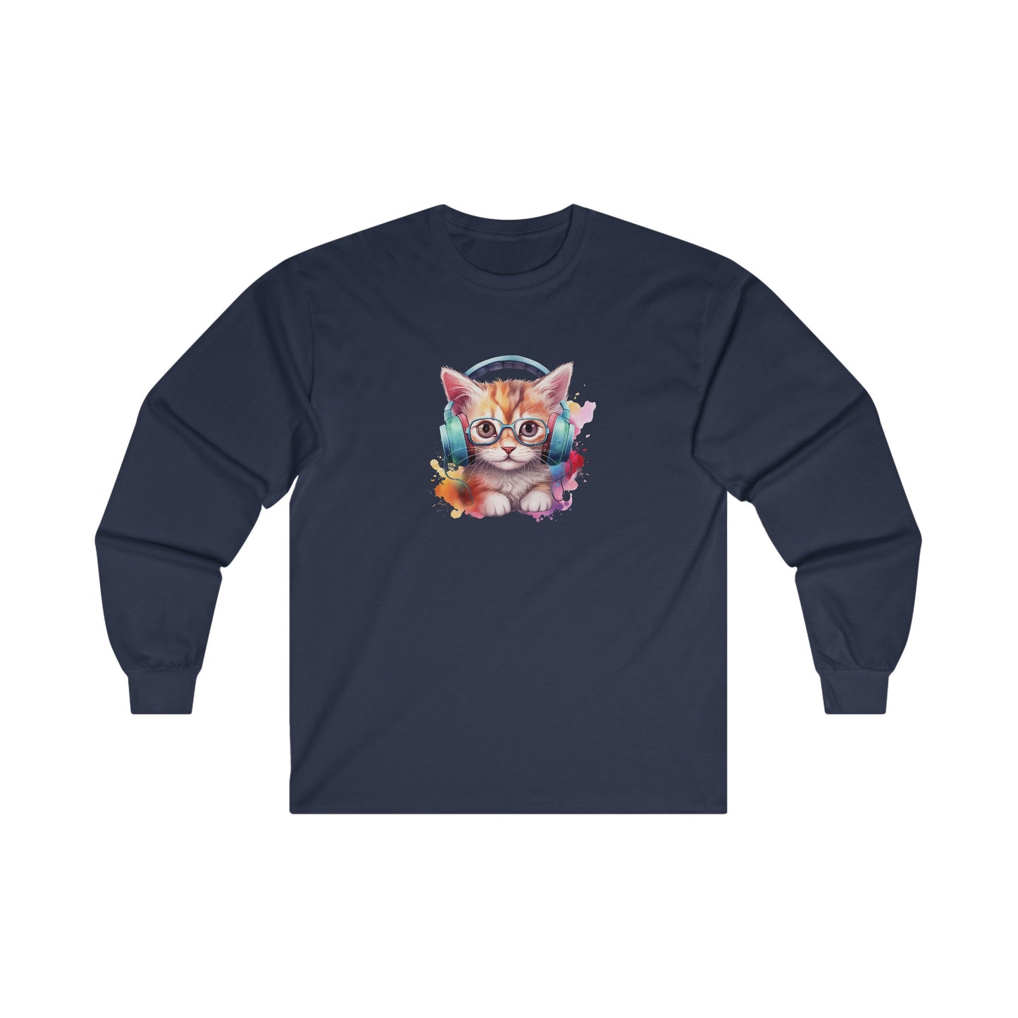 Cat with Headphones Long Sleeve Tee