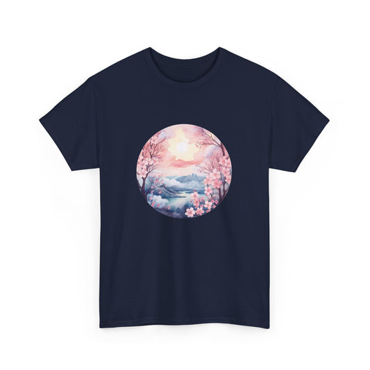 Watercolor Cherry Blossom Landscape Short Sleeve Tee