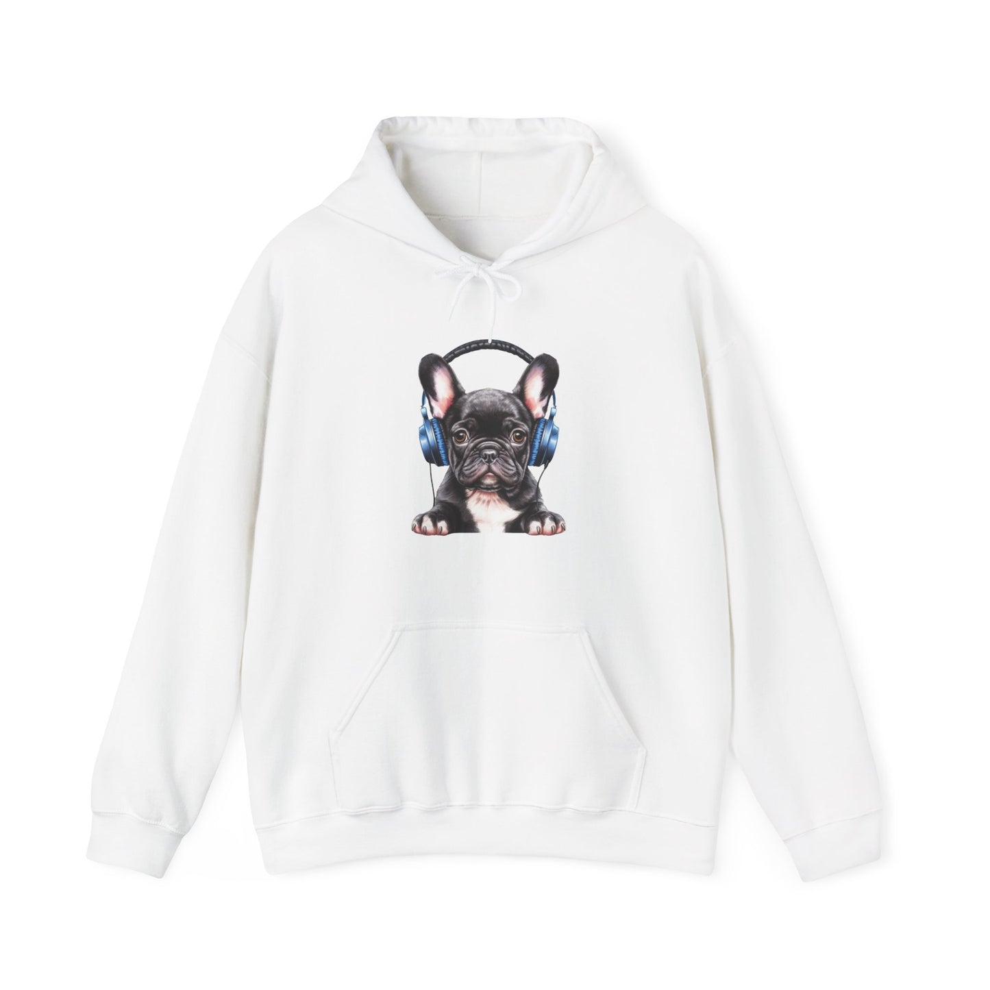 French Bulldog with Headphones Hooded Sweatshirt