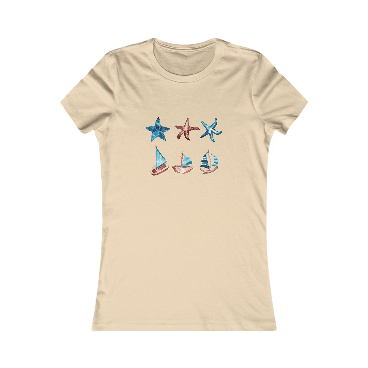Watercolor Starfish and Sailboats Fitted Tee