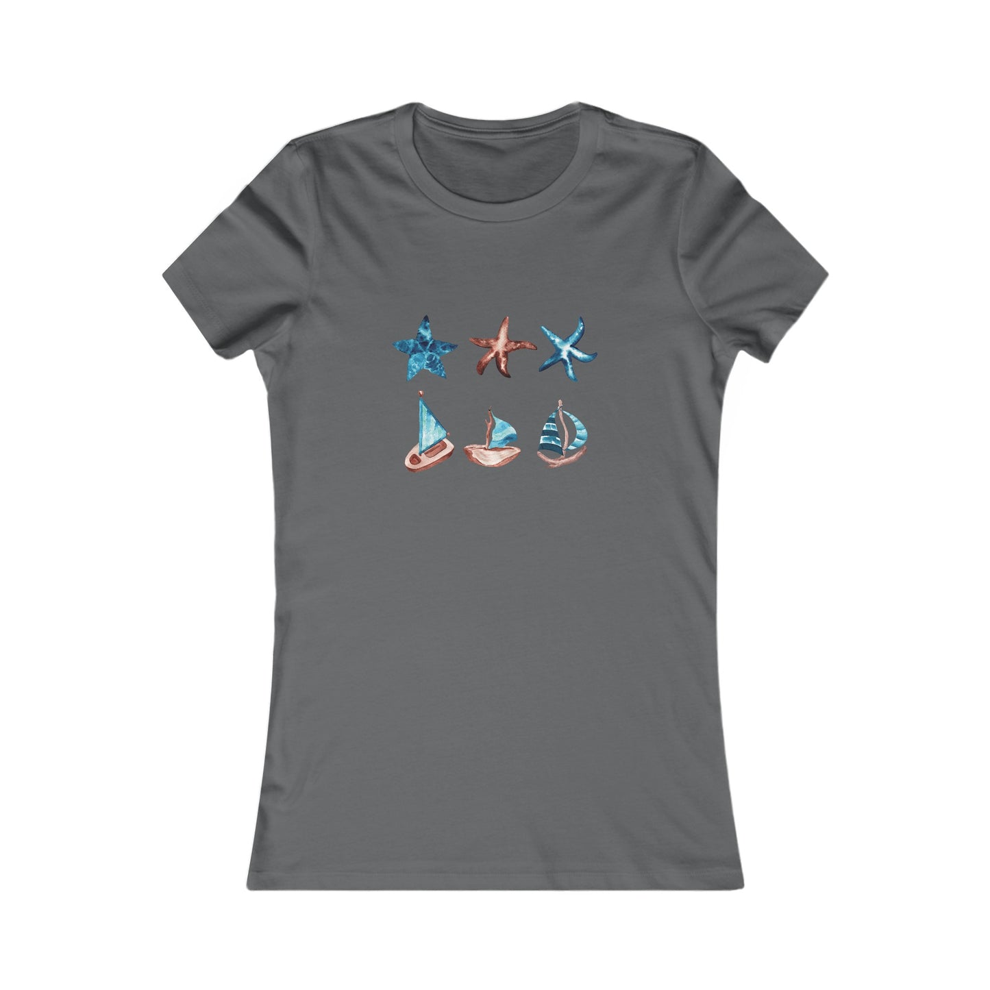 Watercolor Starfish and Sailboats Fitted Tee