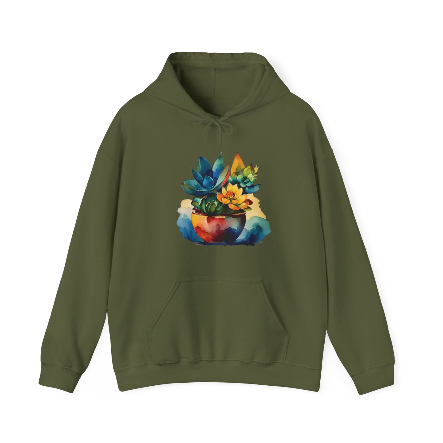 Watercolor Succulent Hooded Sweatshirt