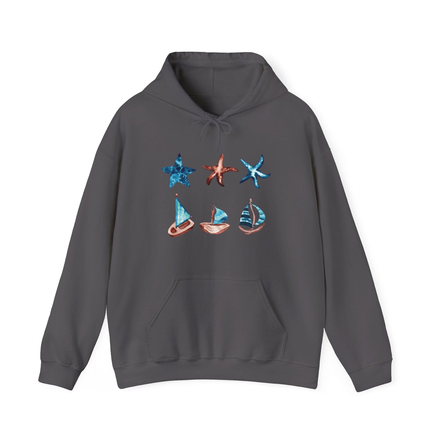 Watercolor Starfish and Sailboats Hooded Sweatshirt