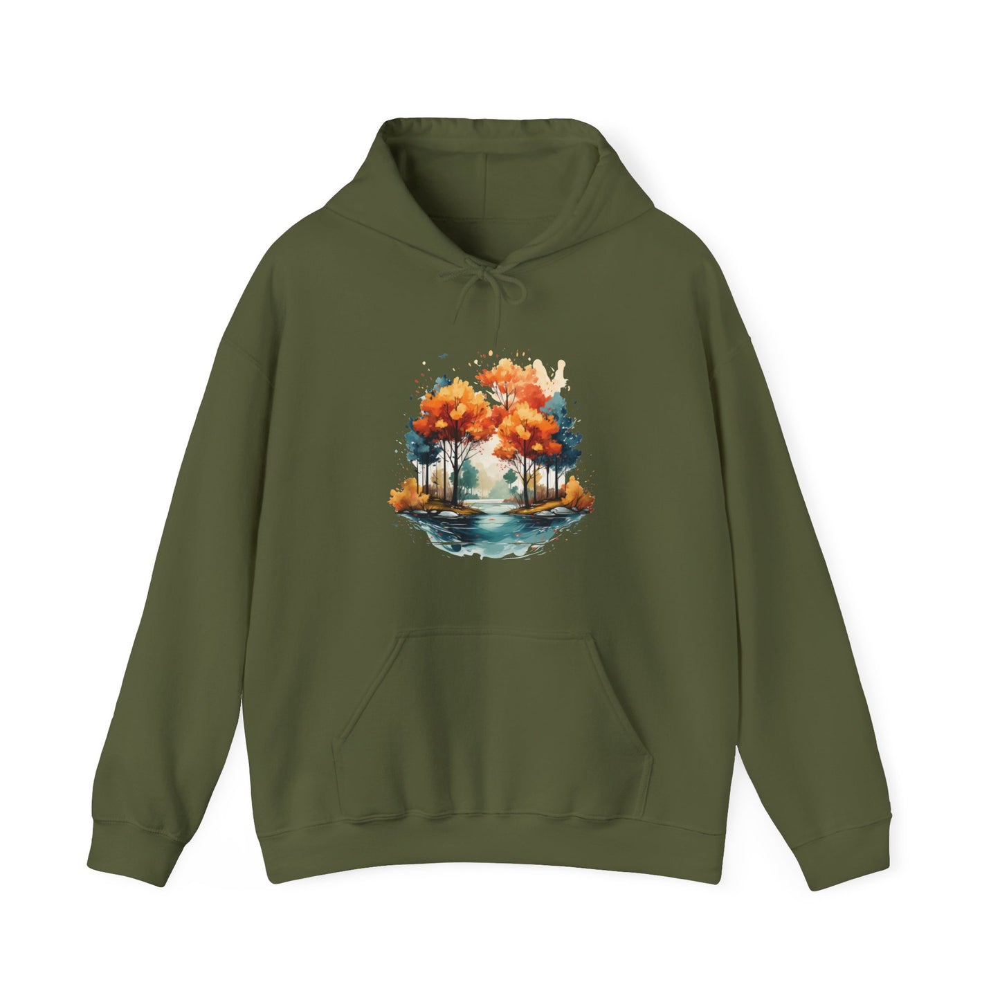 Autumn River Watercolor Hooded Sweatshirt