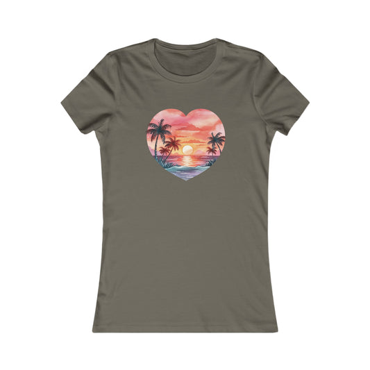 Retro Beach Sunset Heart Fitted Tee