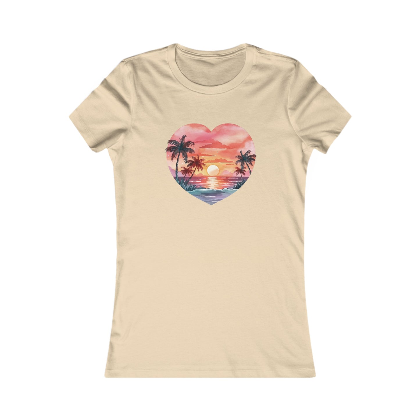 Retro Beach Sunset Heart Fitted Tee