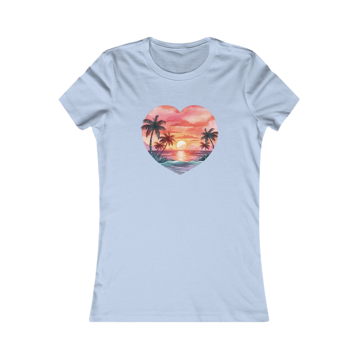 Retro Beach Sunset Heart Fitted Tee