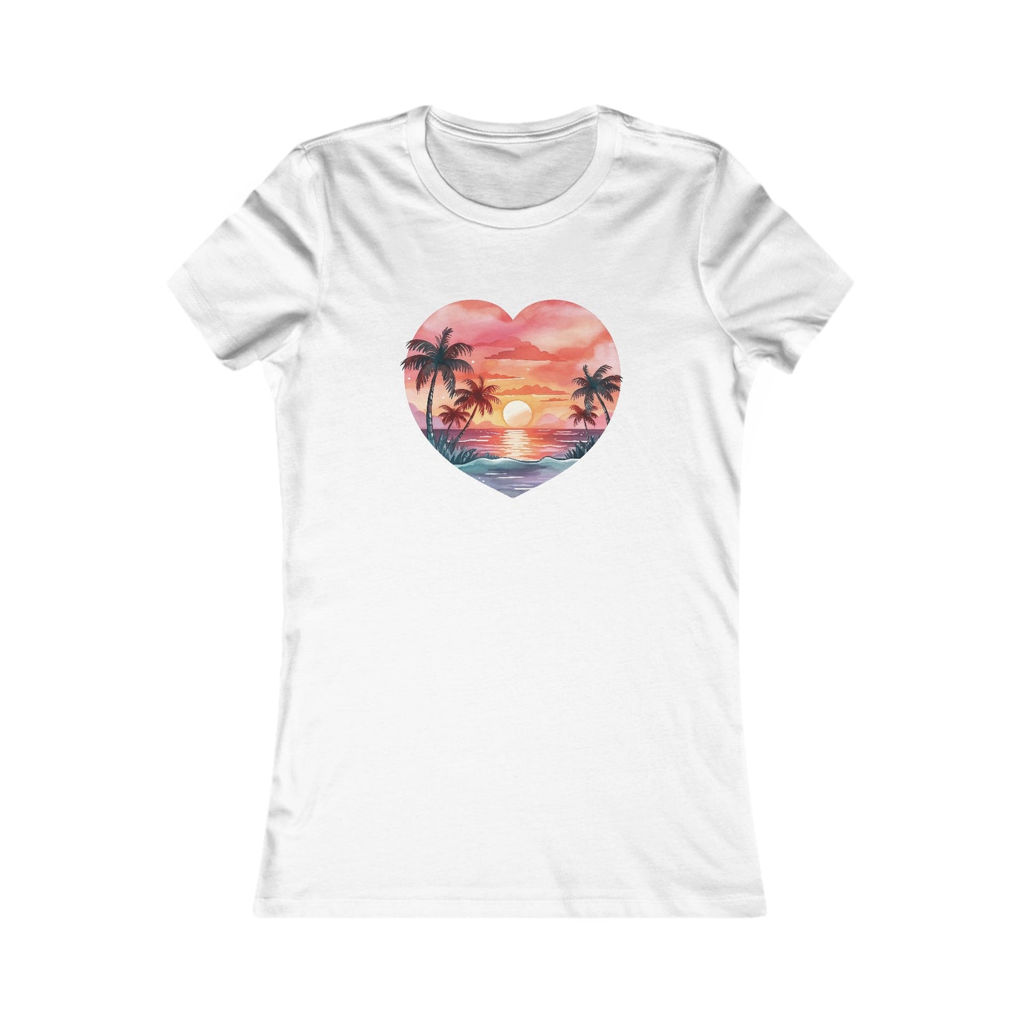 Retro Beach Sunset Heart Fitted Tee