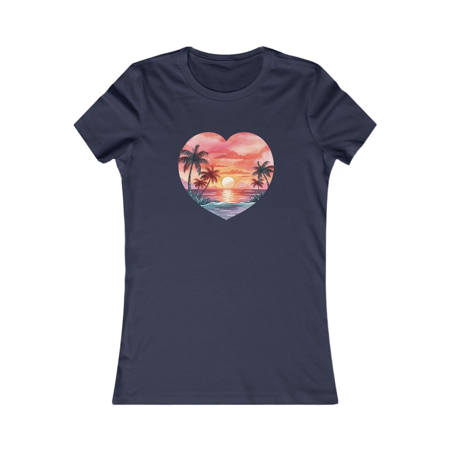 Retro Beach Sunset Heart Fitted Tee