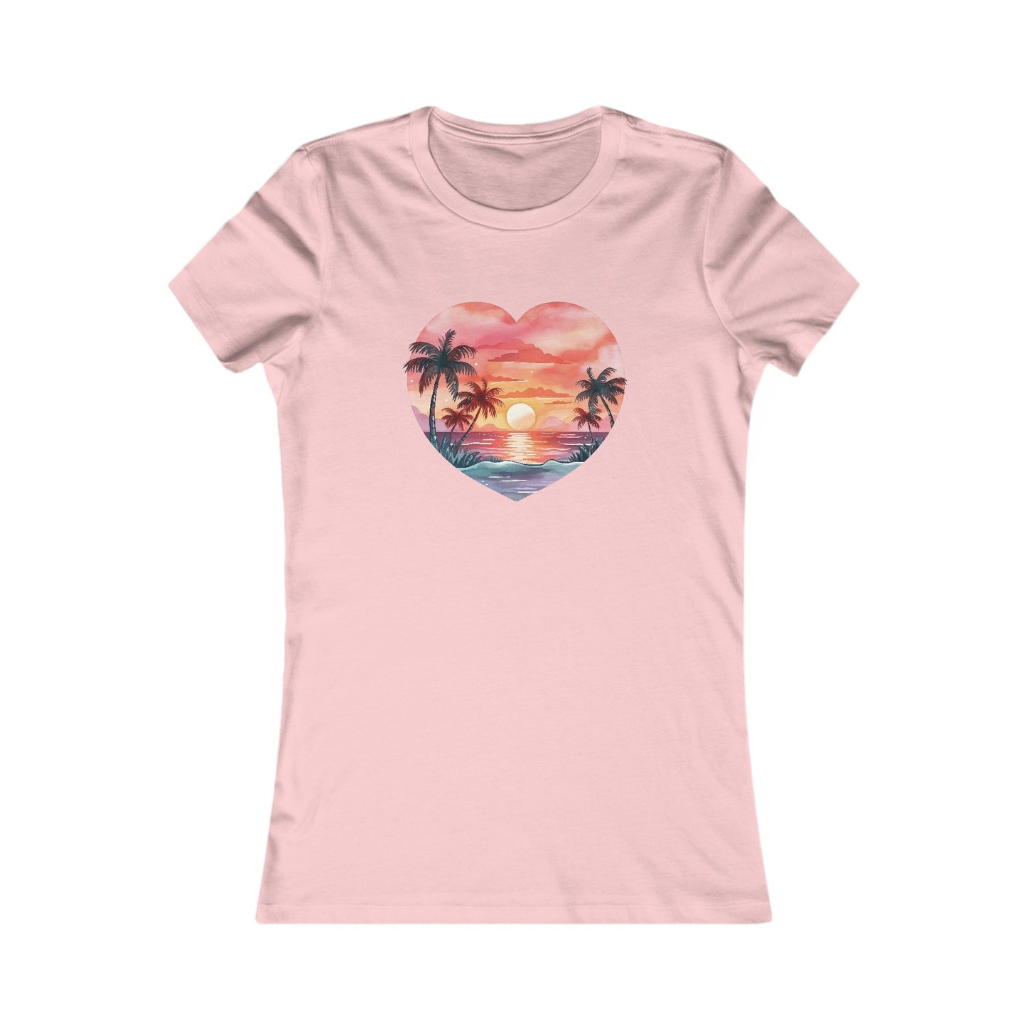Retro Beach Sunset Heart Fitted Tee