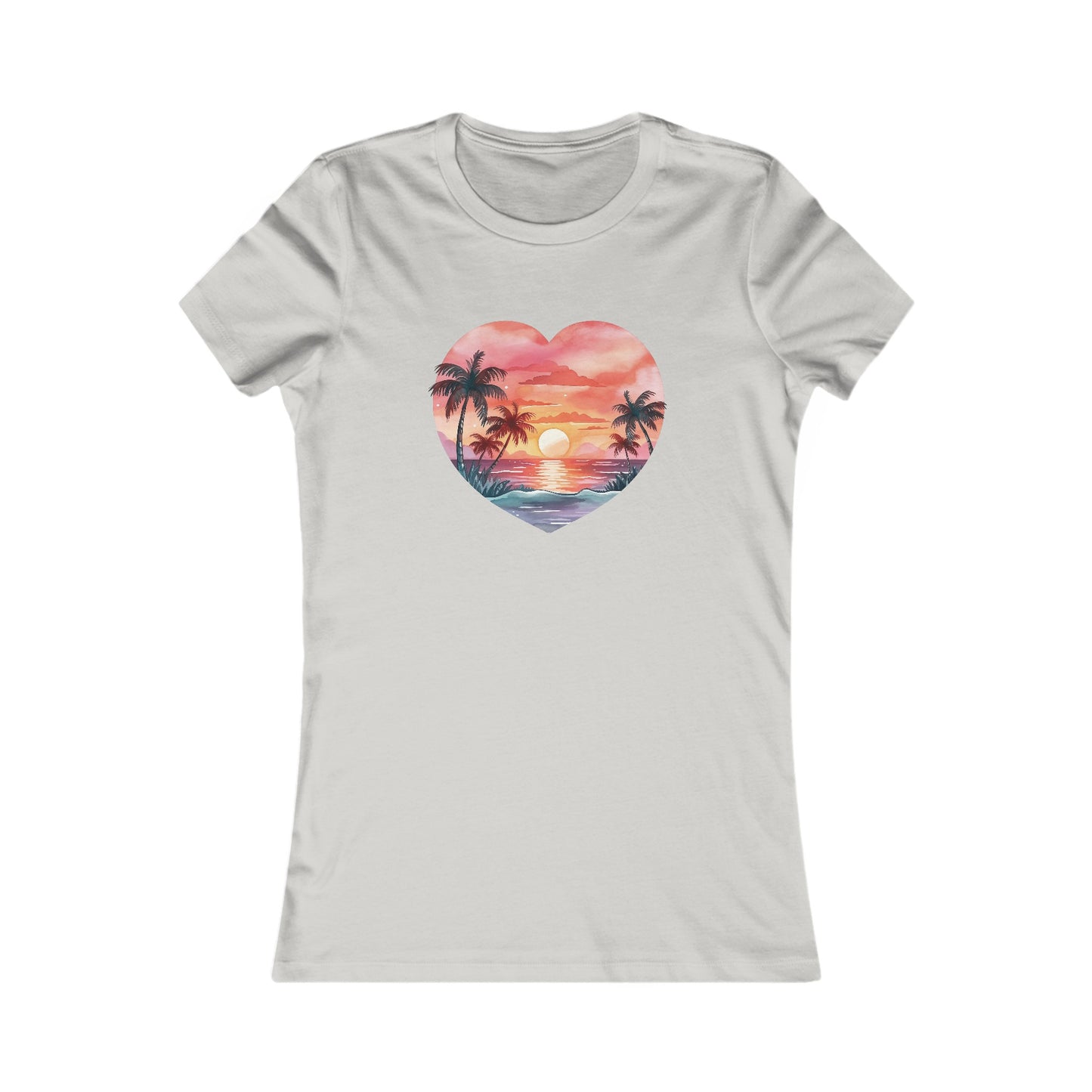 Retro Beach Sunset Heart Fitted Tee