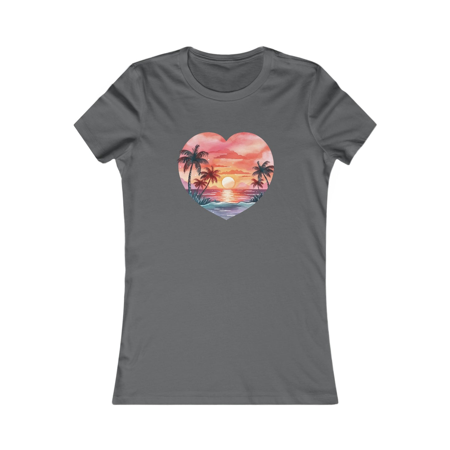 Retro Beach Sunset Heart Fitted Tee