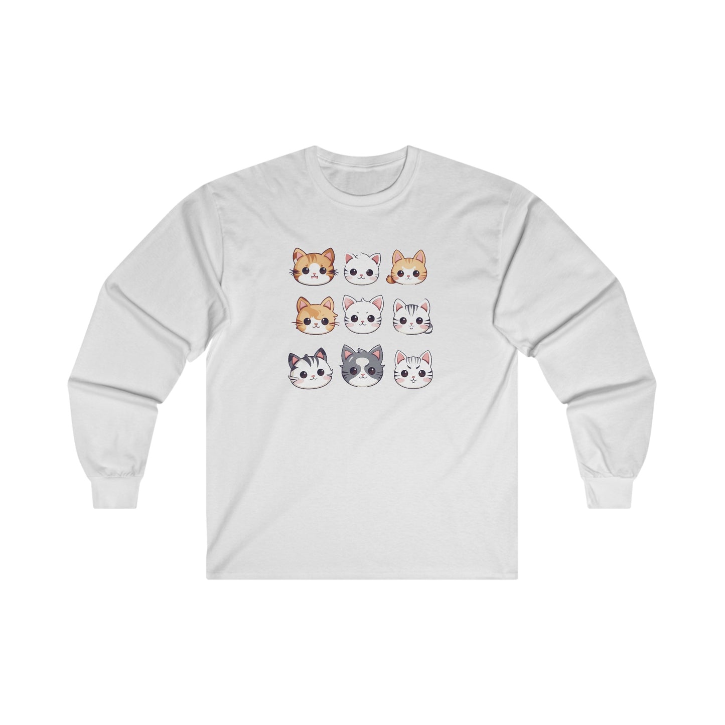 Cute Cat Faces Set Long Sleeve Tee