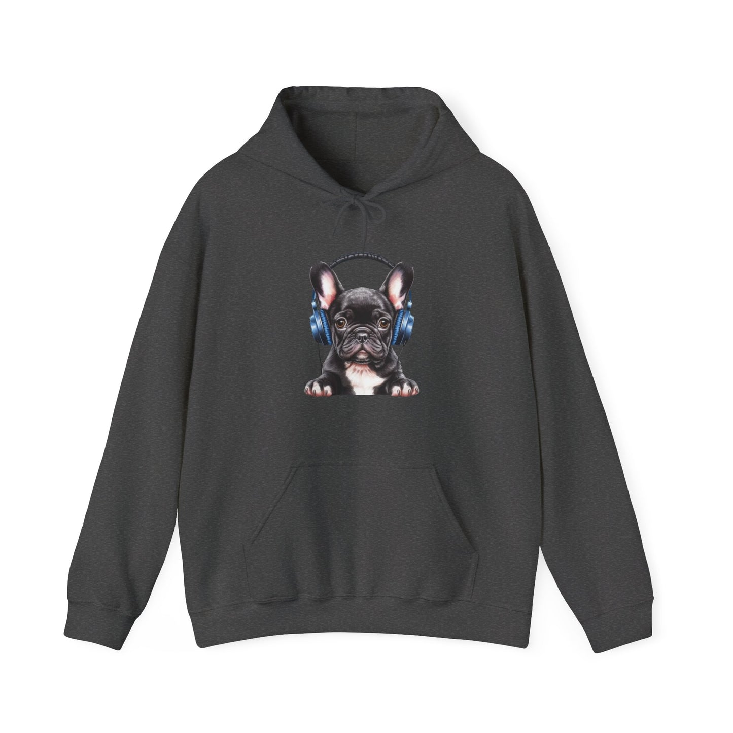 French Bulldog with Headphones Hooded Sweatshirt