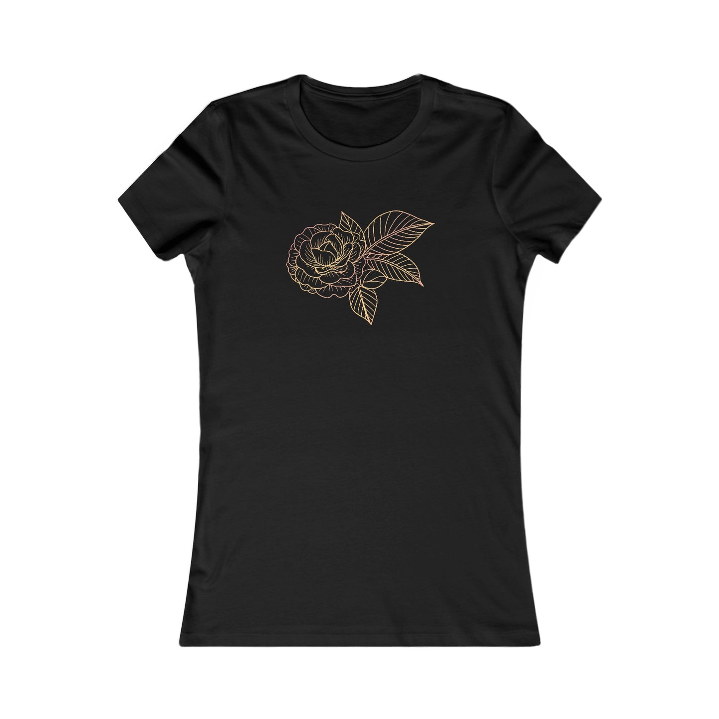 Colorful Rose with Leaves Fitted Tee