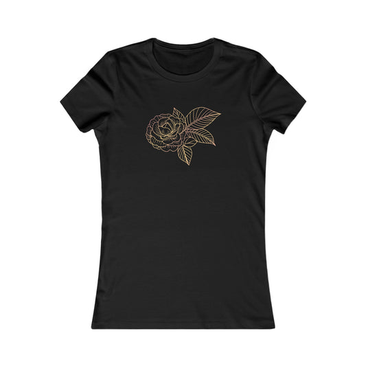 Colorful Rose with Leaves Fitted Tee