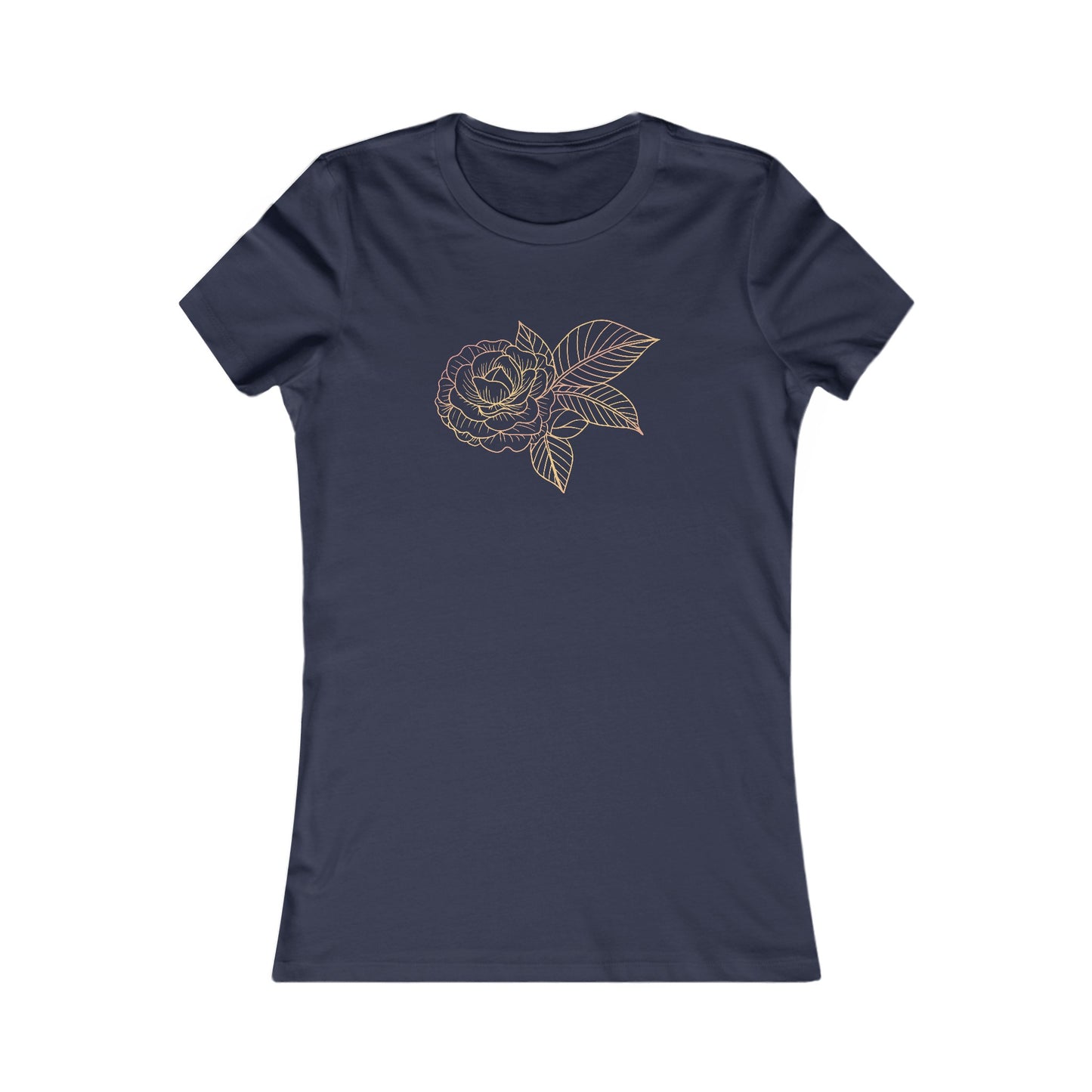 Colorful Rose with Leaves Fitted Tee