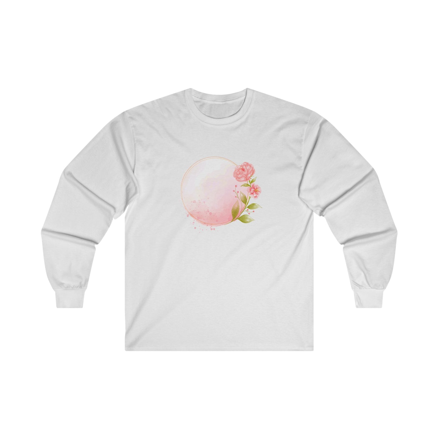 Pink Watercolor Rose Circle Long Sleeve Tee