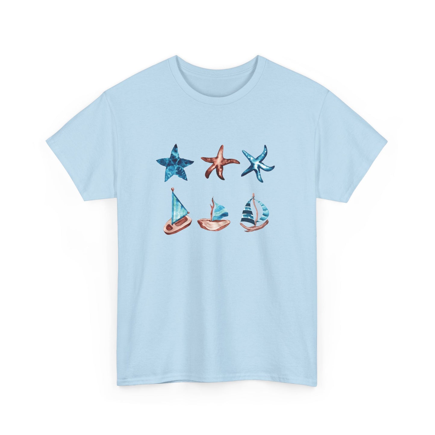 Watercolor Starfish and Sailboats Short Sleeve Tee