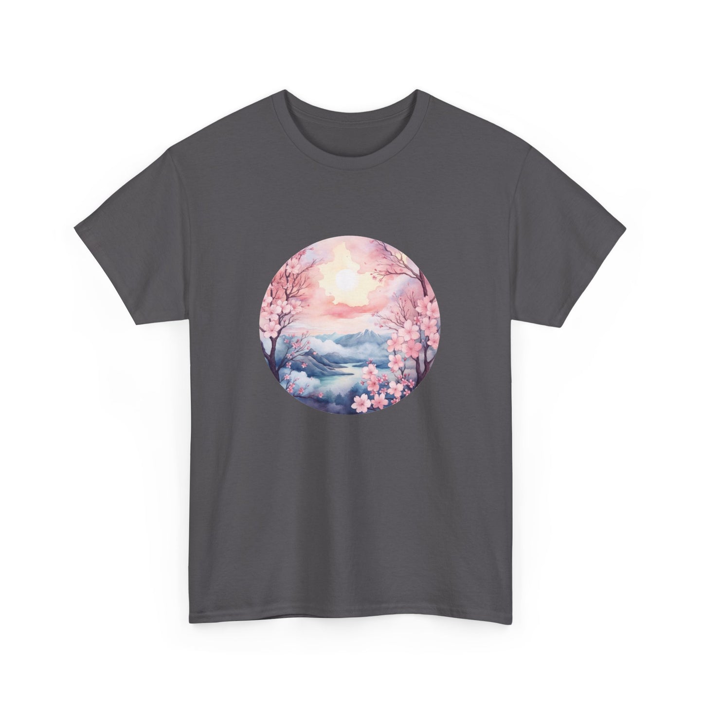 Watercolor Cherry Blossom Landscape Short Sleeve Tee