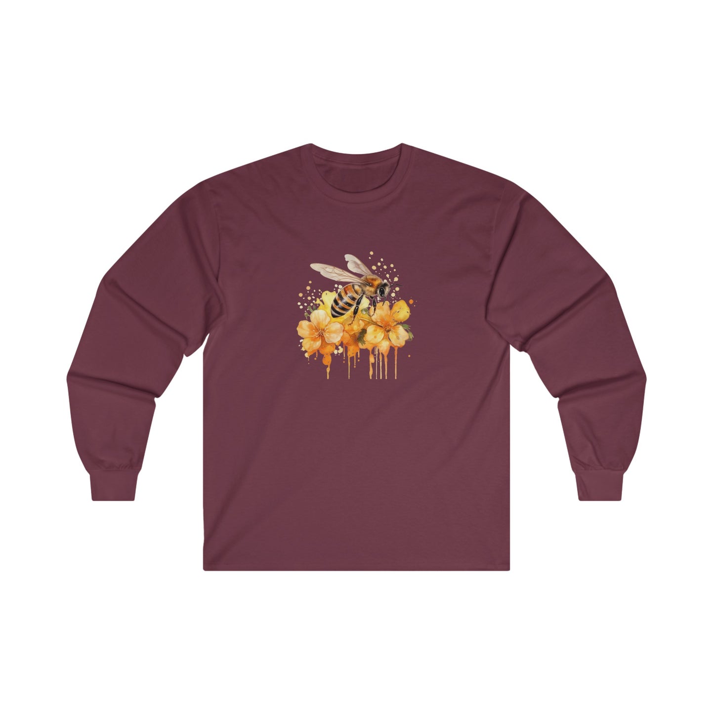 Watercolor Bee and Flowers Long Sleeve Tee