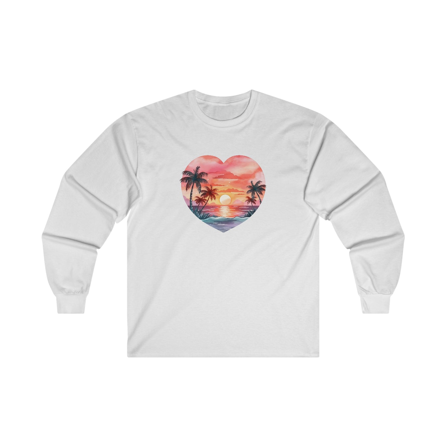 Retro Beach Sunset Heart Long Sleeve Tee